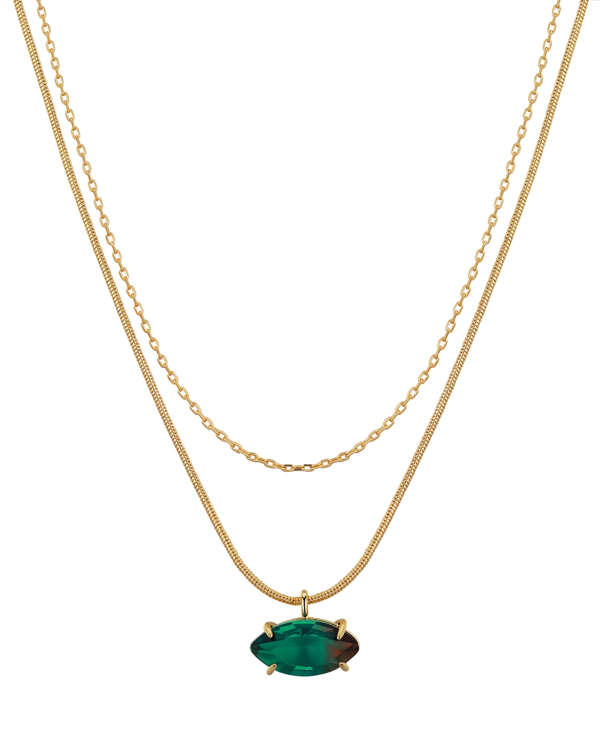 Unwritten Green Glass Marquise Layered Necklace Set In Gold