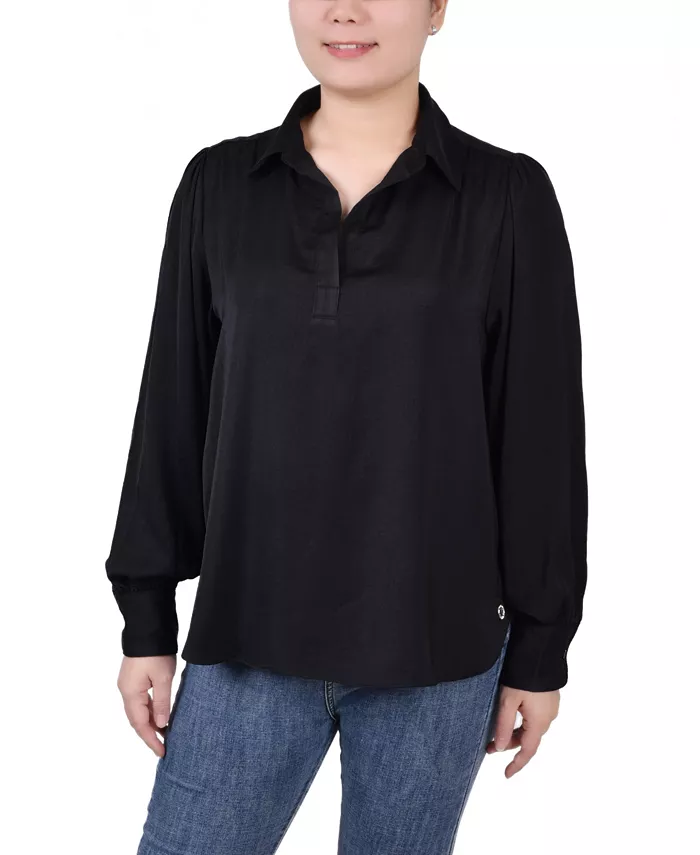 Women's Long Puff Sleeve Satin Blouse - thumbnail 5