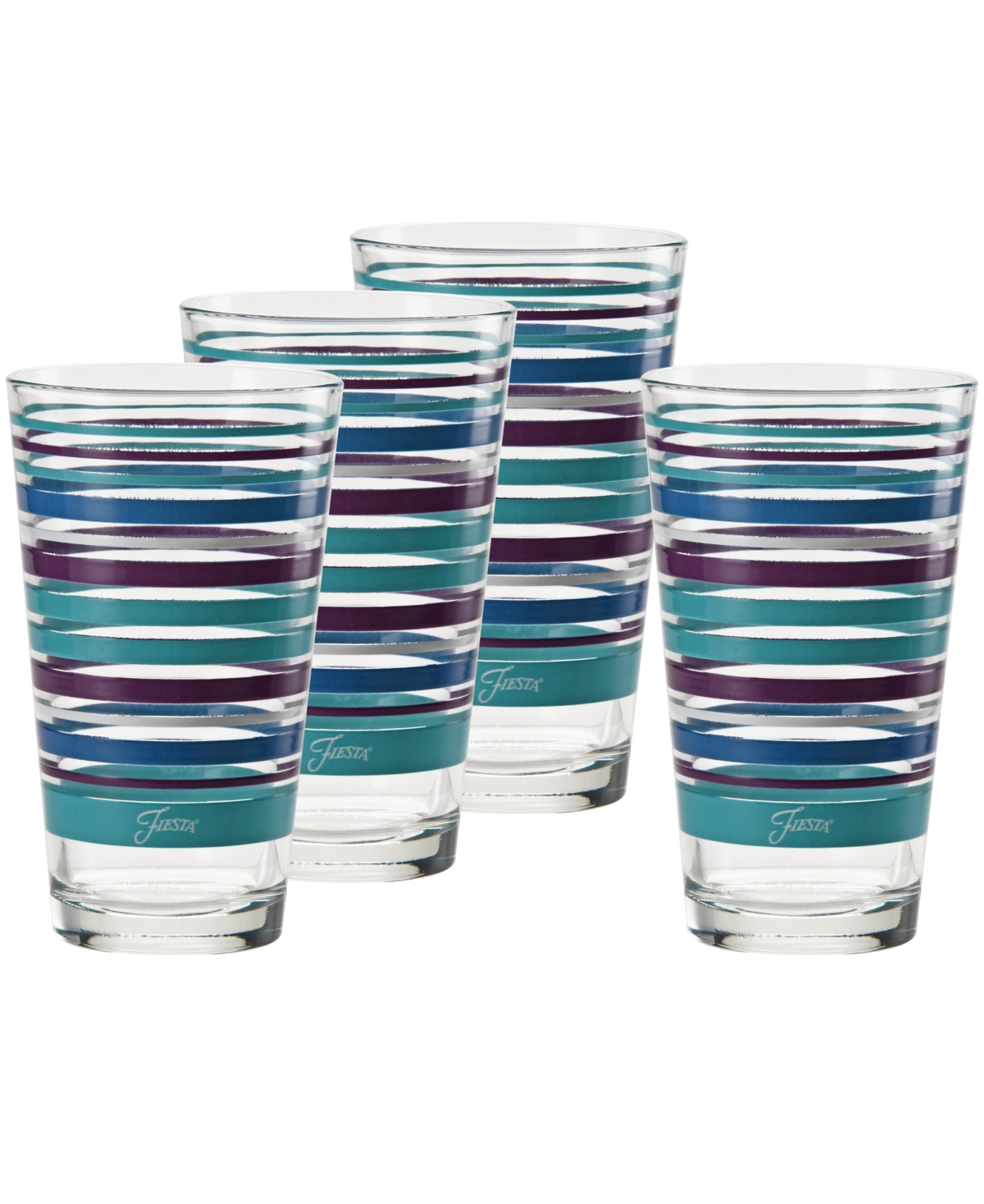 Fiesta Coastal Stripes 16-ounce Tapered Cooler Glass, Set Of 4 In Turquoise,lapis,mulberry And White