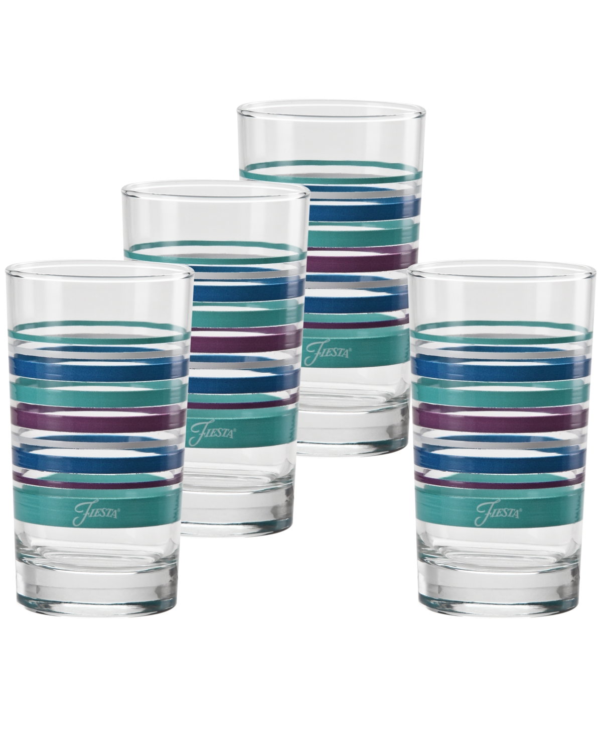 Fiesta Coastal Stripes 7-ounce Juice Glass, Set Of 4 In Turquoise,lapis,mulberry And White