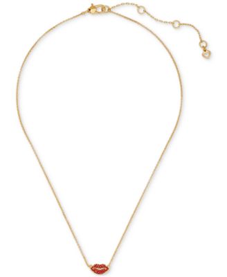 kate spade new york - Gold-Tone Crystal Lip Pendant Necklace, 16" + 3" extender