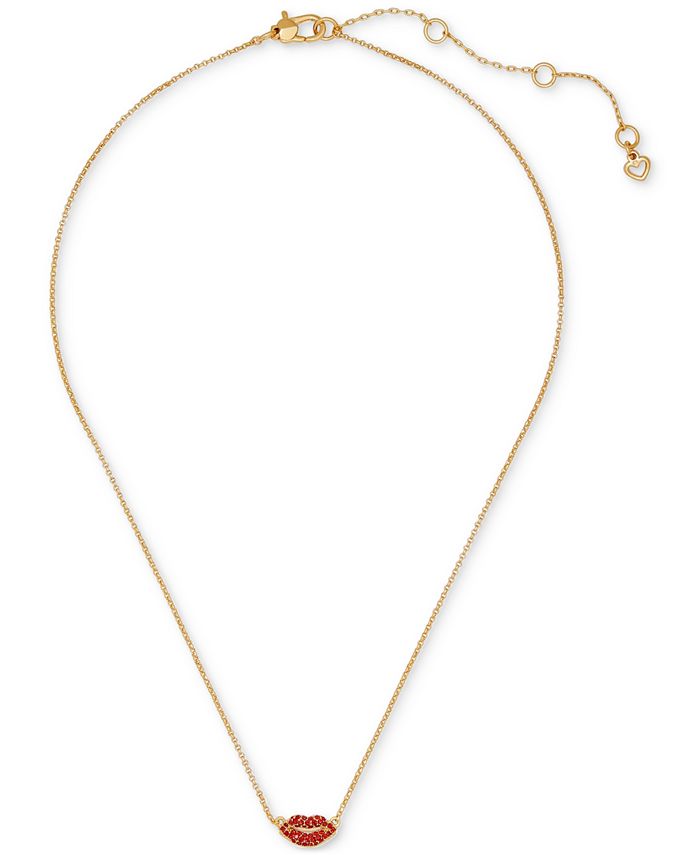 kate spade new york Gold-Tone Crystal Lip Pendant Necklace, 16