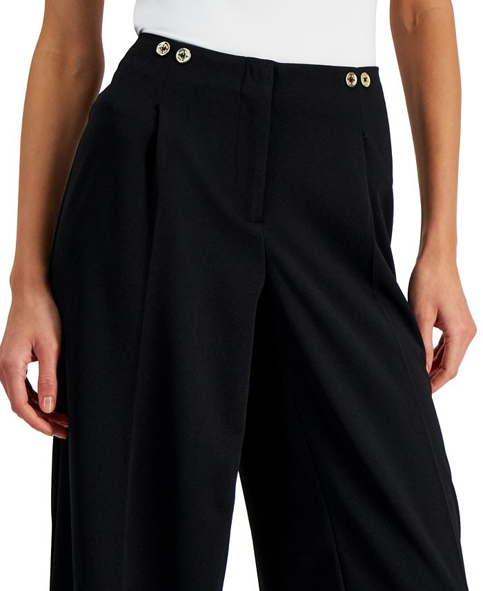 Women's Pleated High-Rise Wide-Leg Cropped Pants