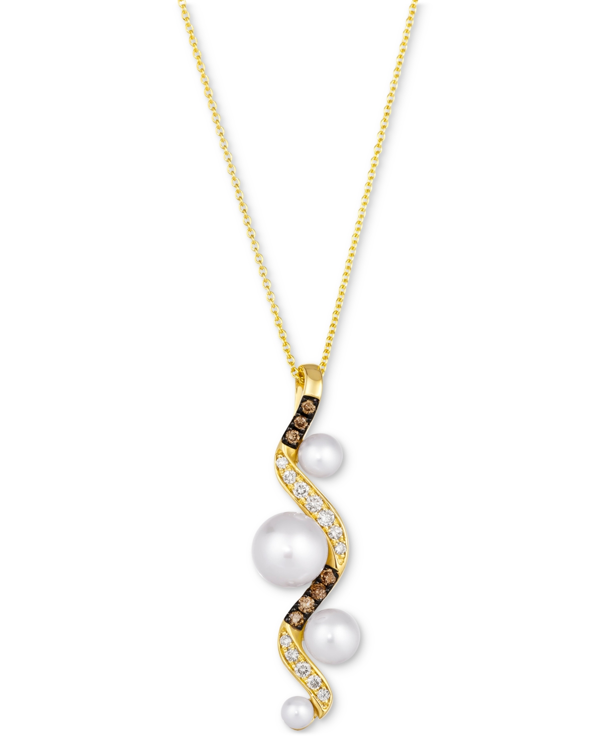 Vanilla Pearls (3-8mm) & Diamond (1/4 ct. t.w.) Curvy Adjustable 20" Pendant Necklace in 14k Gold - K Honey Gold Pendant