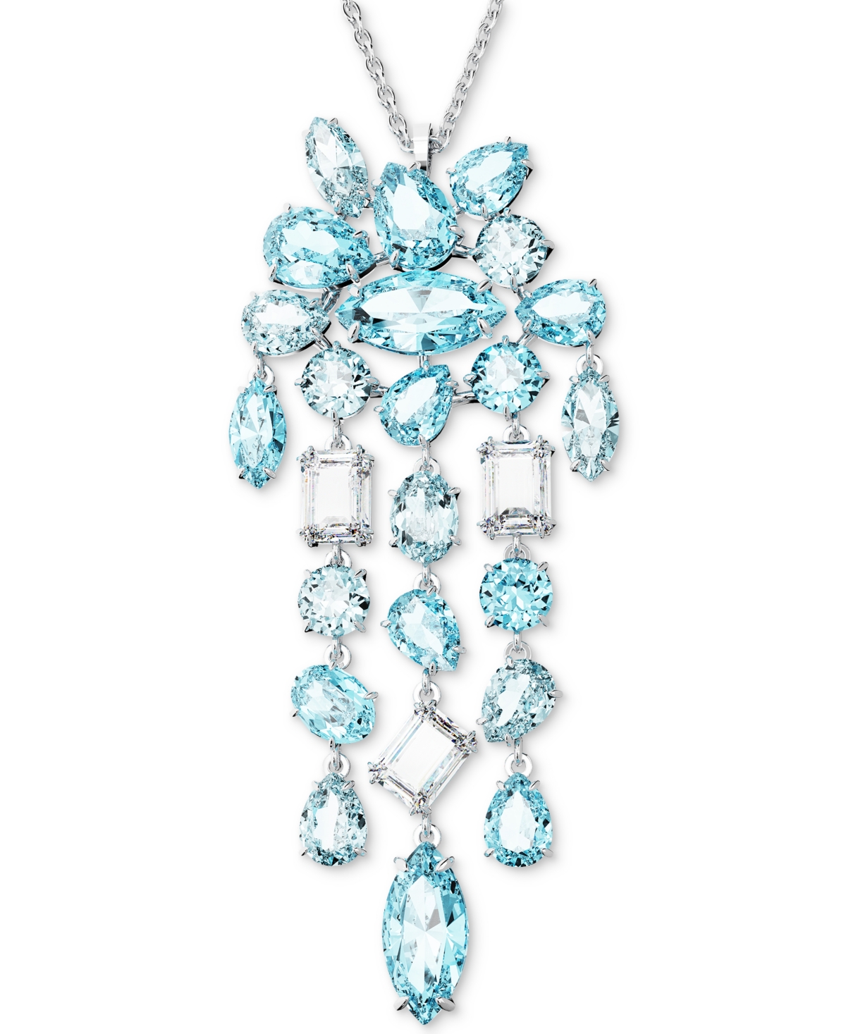 Silver-Tone Gema Blue Crystal Chandelier Pendant Necklace, 17-3/4" + 8" extender - Blue