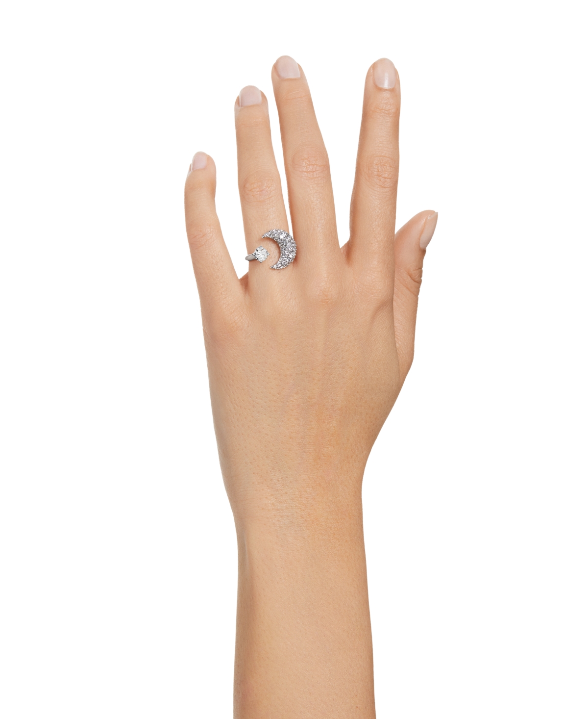 Swarovski Silver-tone Luna Crystal Moon Open Ring In Silver