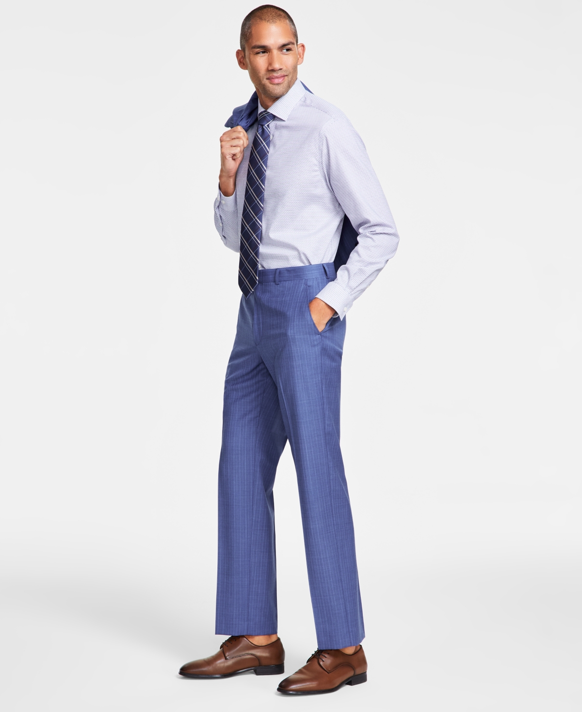 Shop Michael Kors Men's Classic-fit Pinstripe Wool Stretch Suit Pants In Bright Blue Pin