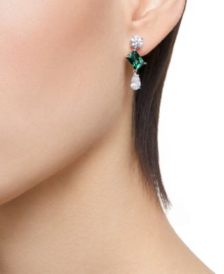 Silver-Tone Mesmera Green Stone Drop Earrings