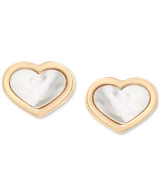 Mother of Pearl Heart Stud Earrings in 14k Gold-Plated Sterling Silver