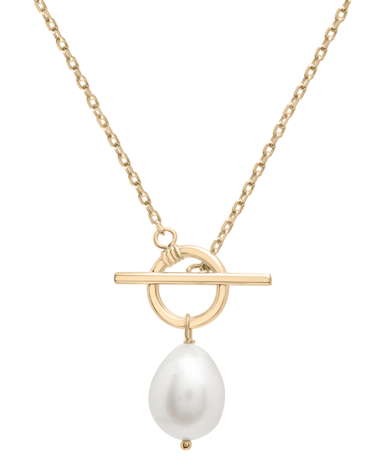 Macy's Cultured Freshwater Pearl (14 X 12mm) 16" Toggle Necklace In 14k Gold-plated Sterling Silver In Gold Over Silver