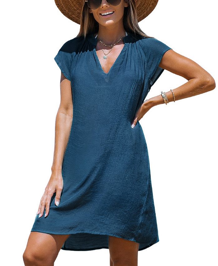 CUPSHE Women's V-Neck Short Sleeve Mini Cover-Up Dress - Macy's