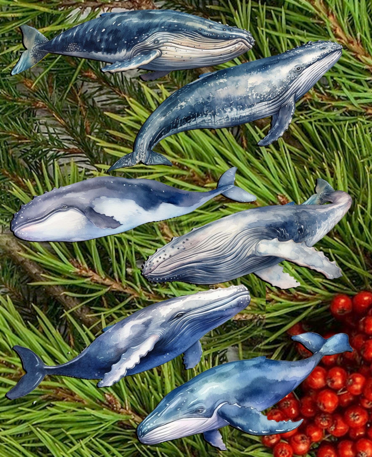 Shop Designocracy Holiday Wooden Clip-on Ornaments Humpback Whales Set Of 6 G. Debrekht In Multi Color