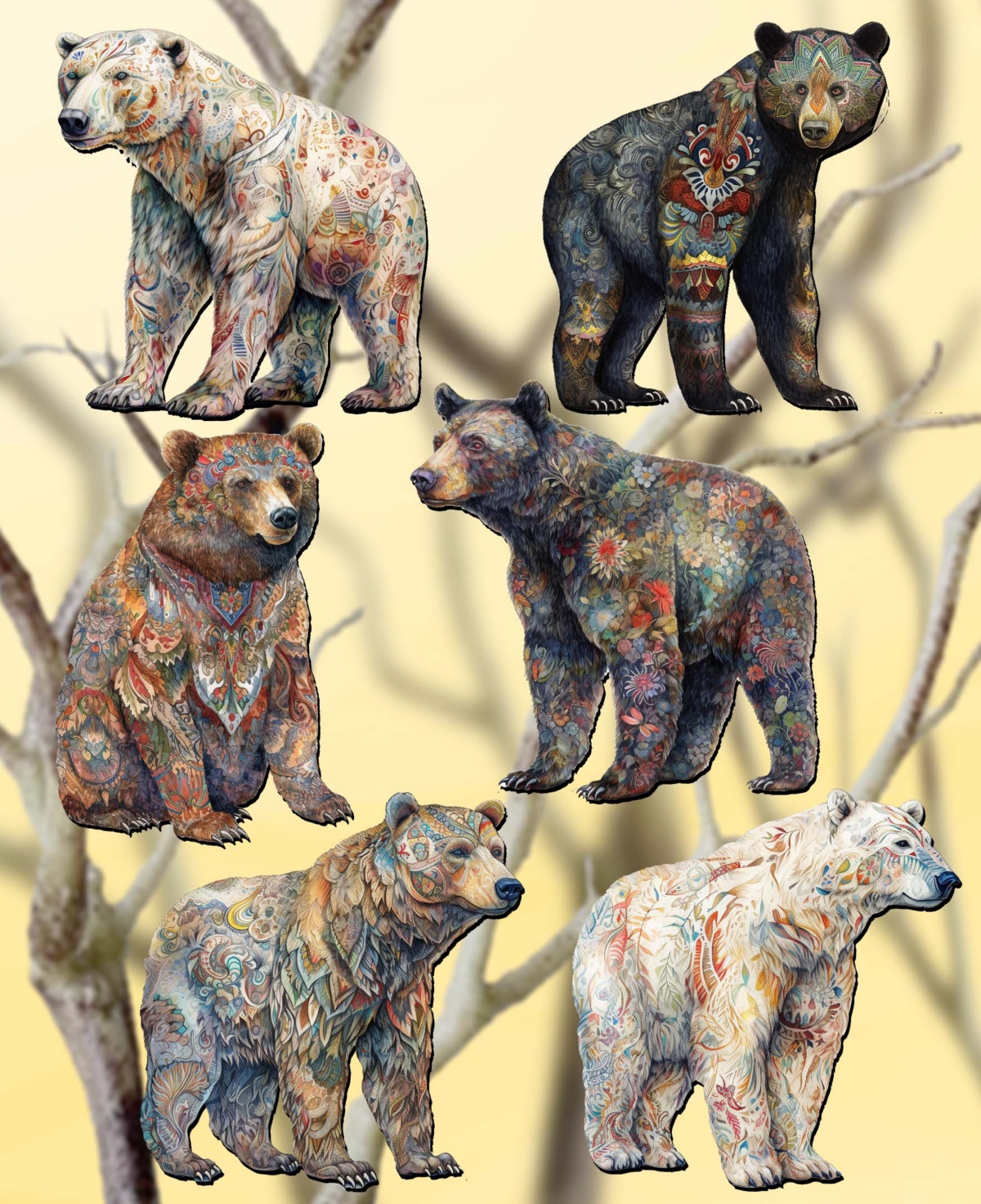 Shop Designocracy Holiday Wooden Clip-on Ornaments Bear Parade Set Of 6 G. Debrekht In Multi Color
