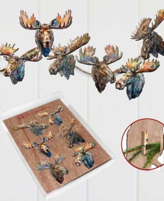 Holiday Wooden Clip-On Ornaments Majestic Moose Set of 6 G. DeBrekht