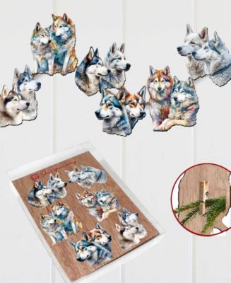 Holiday Wooden Clip-On Ornaments The Graceful Huskies Set of 6 G. DeBrekht