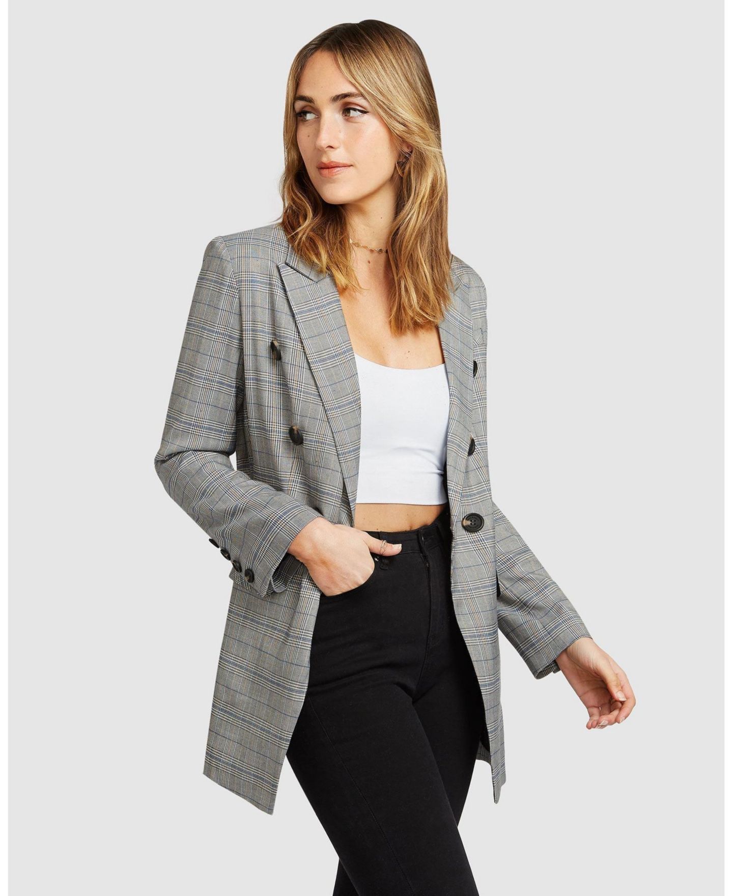 Женский пиджак Belle & Bloom Too Cool For Work Plaid Blazer, цвет: Белый — фото 4