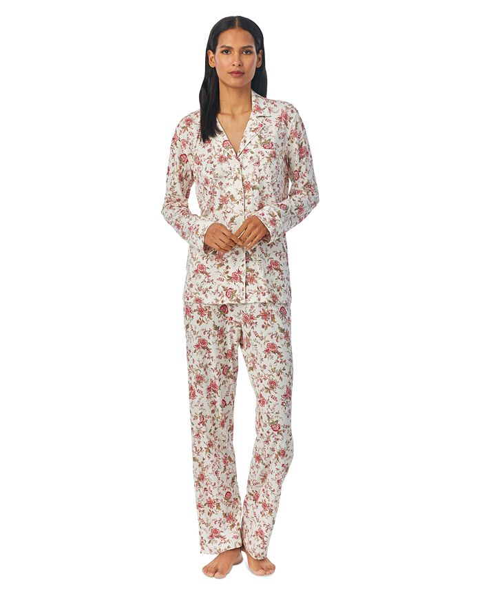 LAUREN RALPH LAUREN Women Notch Collar Navy Floral Pajama Set 2-Pc