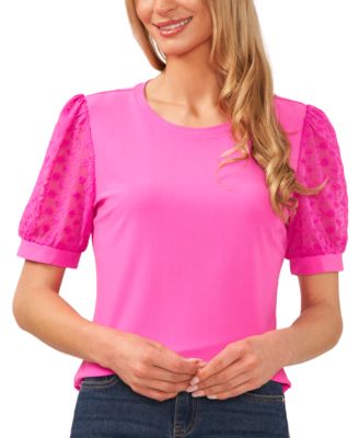 CeCe - Women's Embroidered-Sleeve Crewneck Top