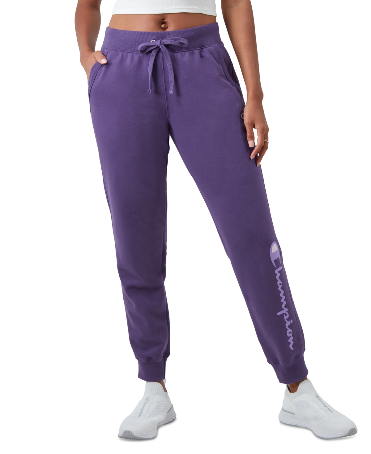 Champion Women's Drawstring Logo Sweatpant Fleece Jogger In Pop Art Purple