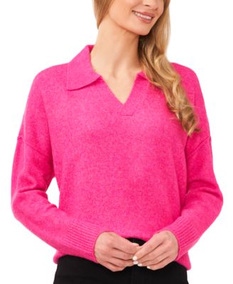 CeCe - Women's Long-Sleeve V-Neck Polo Sweater