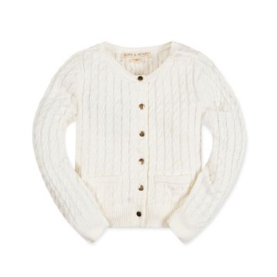 Girls Long Sleeve Classic Cable Cardigan Sweater