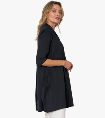 Women's 3/4 Sleeve Button-Front Cotton Poplin And Jersey Shirt Top Tiburon Tunic Icon