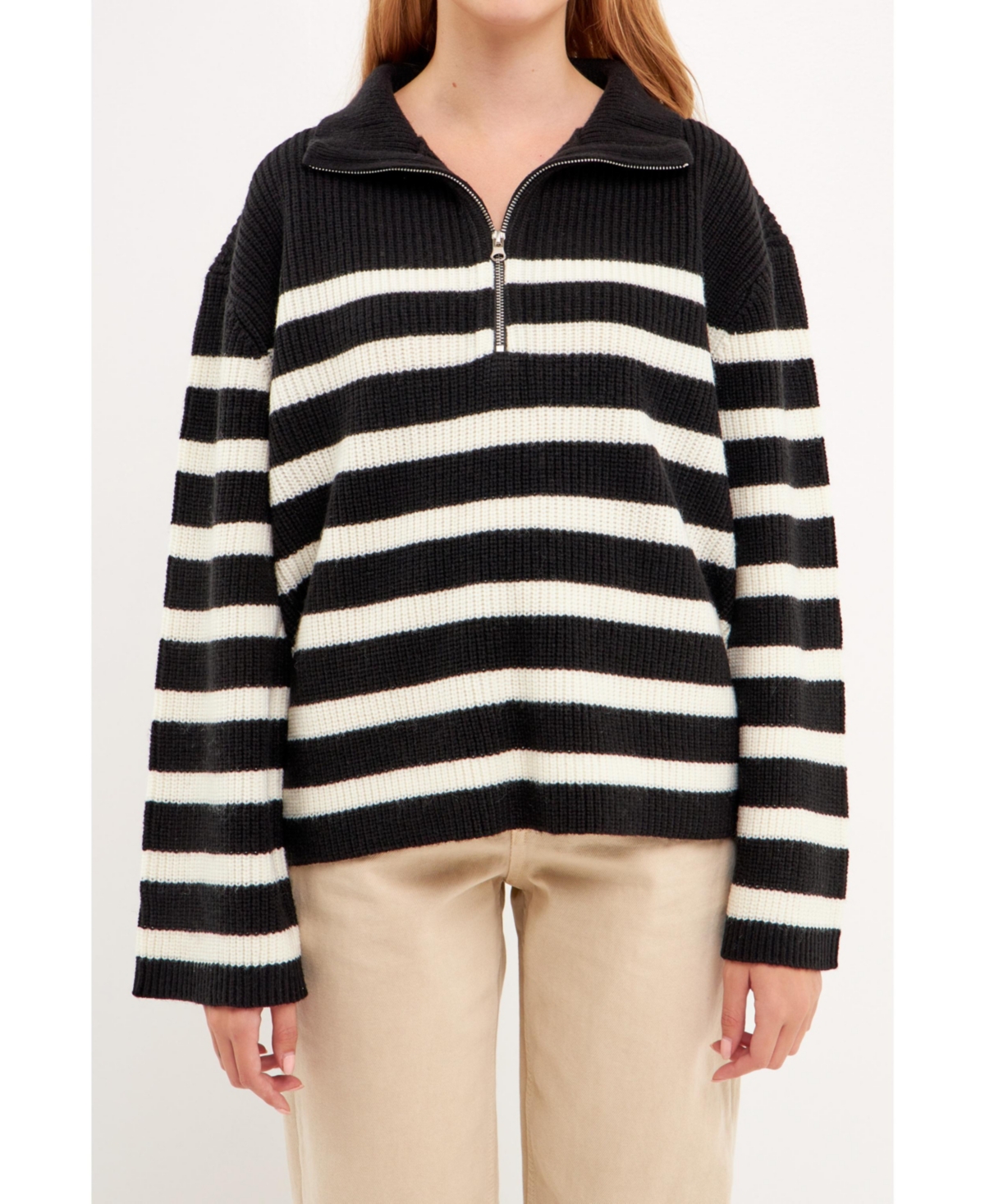 English Factory Women's Striped Half-Zip Sweater -white