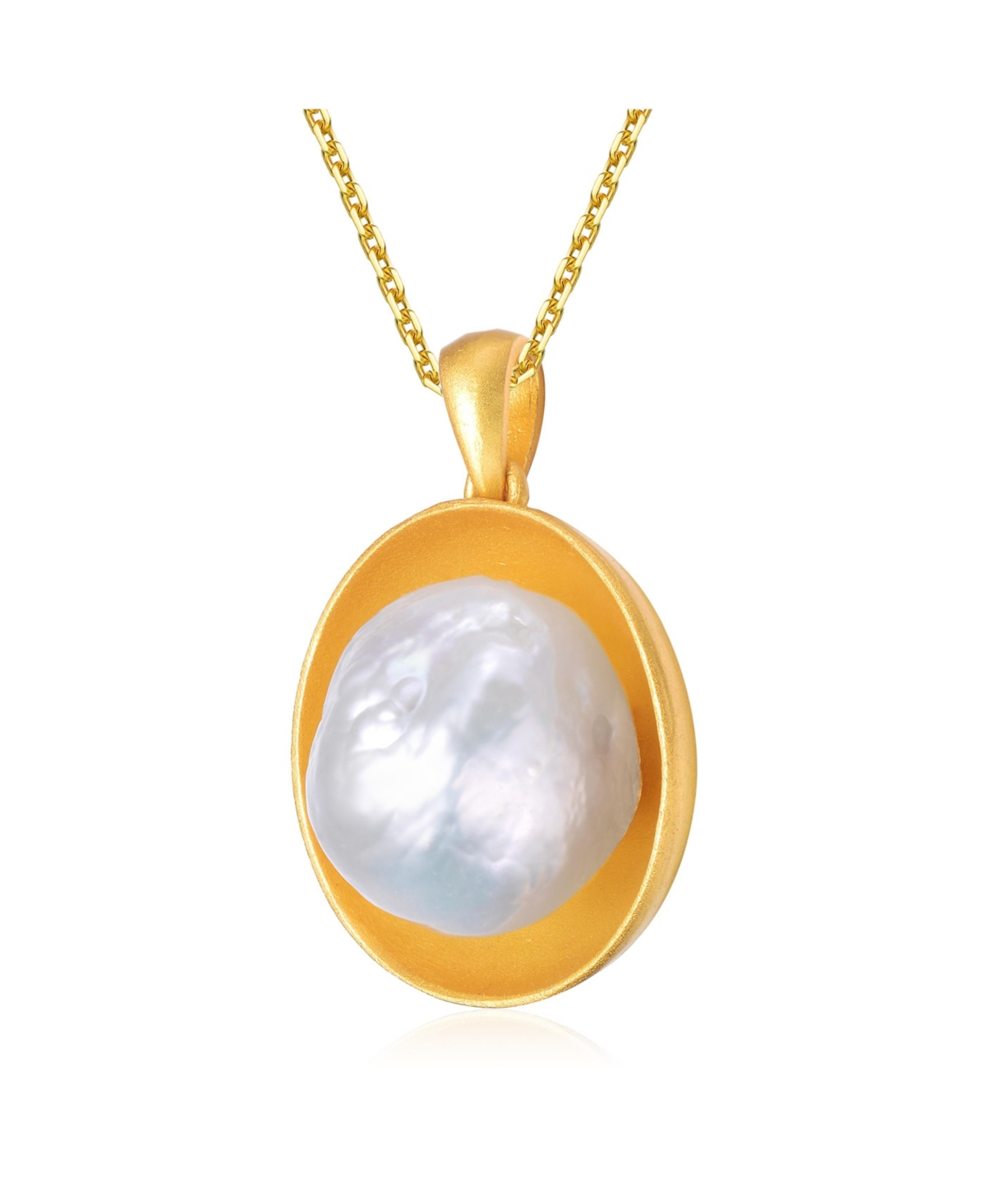 Genevive Sterling Silver 14KPlated with Genuine Freshwater Pearl Pendant Necklace - Gold