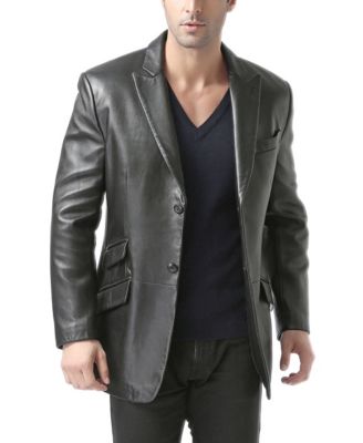 Men's Men Peaked Lapel Two-Button Leather Blazer
