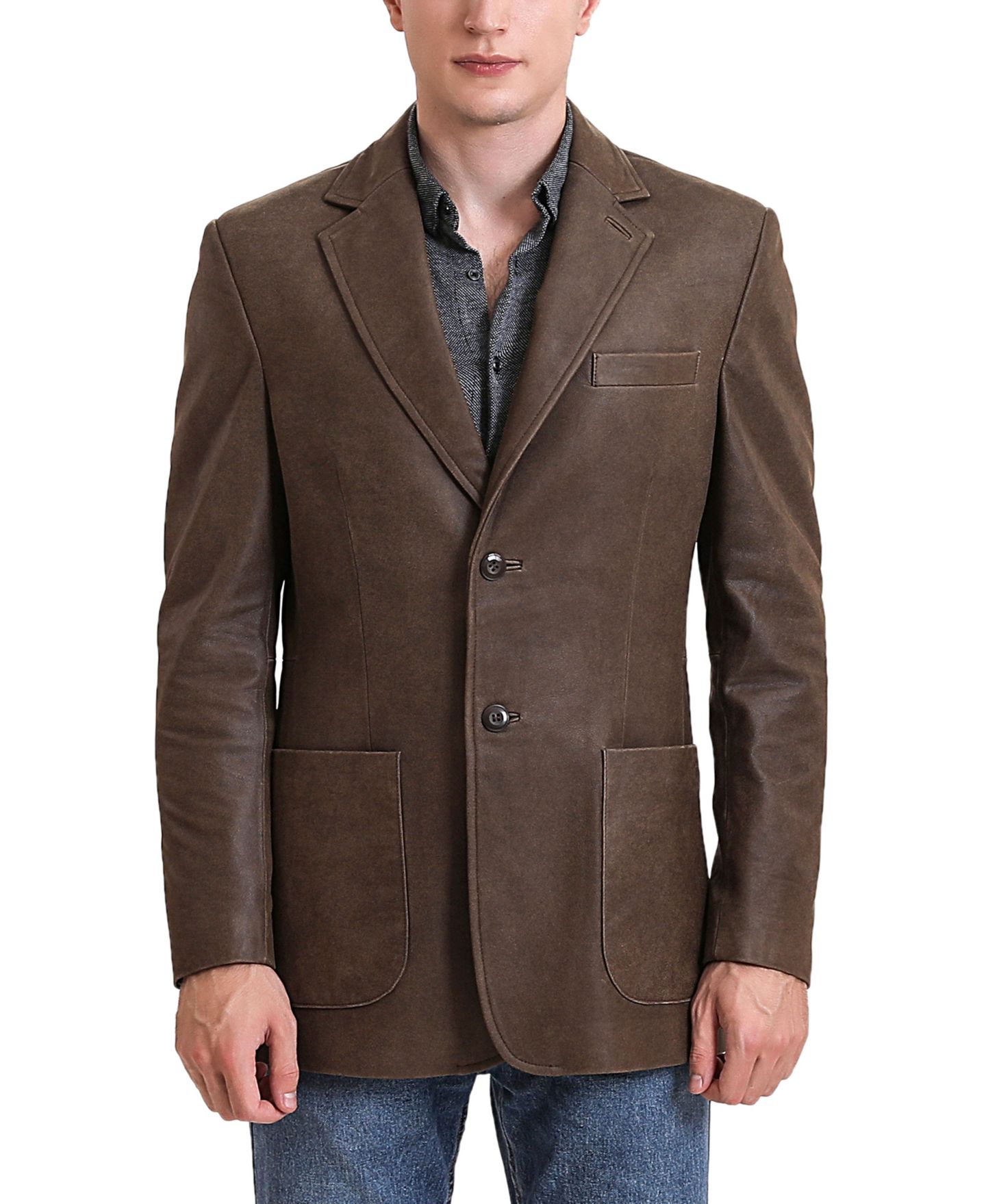 Мужской пиджак BGSD Men Luke 2-Button Distressed Leather Blazer, цвет: Коричневый — фото 1