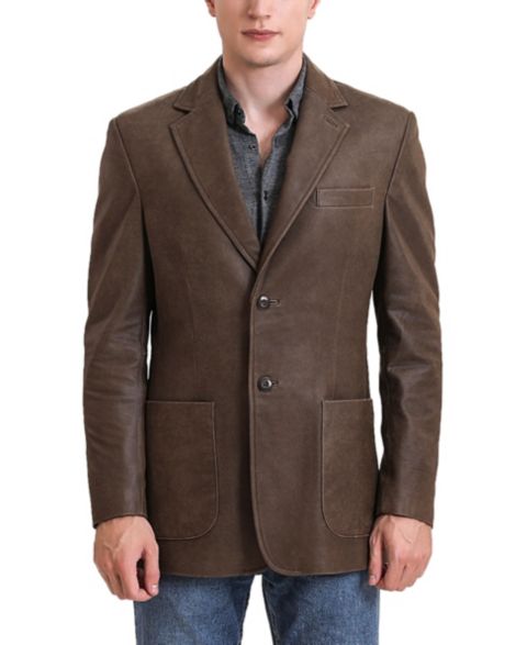 Мужской пиджак BGSD Men Luke 2-Button Distressed Leather Blazer, цвет: Коричневый