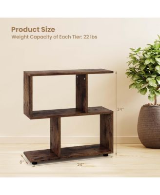 2-Tier Bookshelf Free Standing Wooden Display S-Shaped Shelf Storage Rack