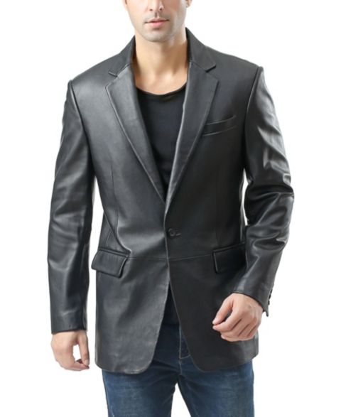 Мужской пиджак BGSD Nicholas One-Button Leather Blazer, цвет: Чёрный