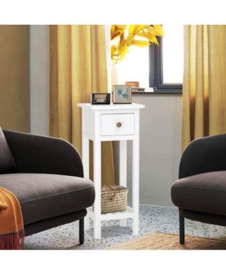 2 Tier Slim Nightstand Bedside Table with Drawer Shelf