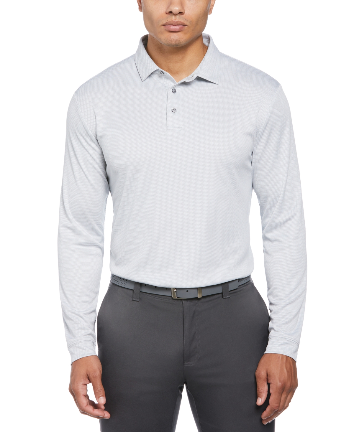Shop Pga Tour Men's Mini Jacquard Long Sleeve Golf Polo Shirt In Quarry