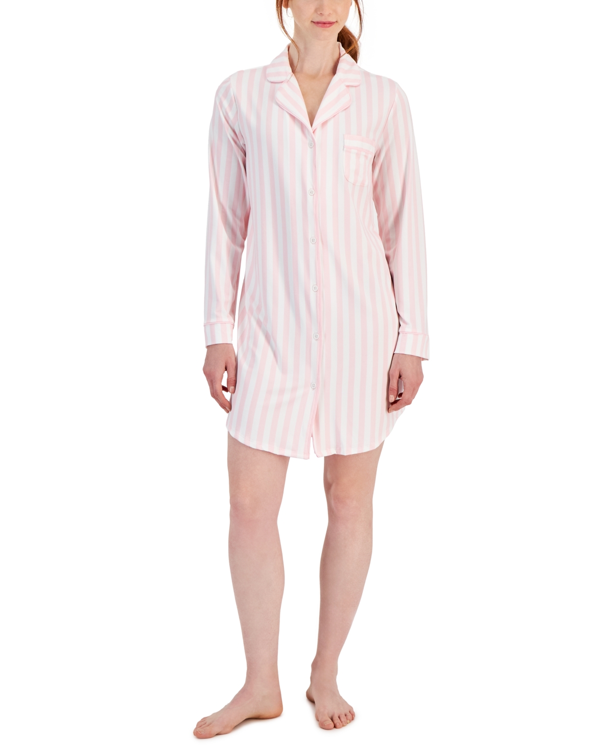 Sueded Super Soft Knit Sleepshirt Nightgown, Created for Macy's - Pink Stripe