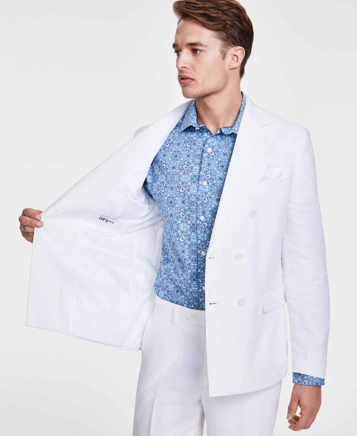 Bar Iii Men's Slim-Fit Stretch Solid Linen Double-Breasted Suit Separate Jacket, Created for Macy's