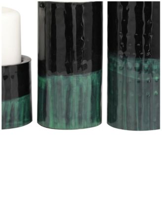 Metal Colorblock Candle Holder with Paint Streak Designs 11", 7" and 4" H, Set of 3
