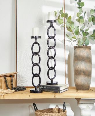 Aluminum Chain Link Geometric Candle Holder 23" and 19" H, Set of 2