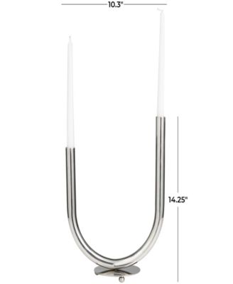 The Novogratz Silver Stainless Steel Metal Abstract U-Shaped Candelabra, 10" x 6" x 14"