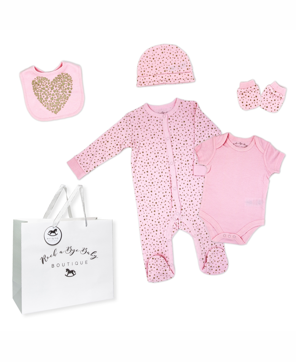 Rock-a-bye Baby Boutique Baby Girls Layette Gift Bag Set In Hearts