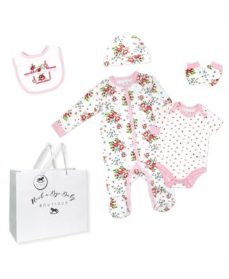 Rock-a-Bye Baby Boutique Baby Girls Layette Gift Bag Set - Rose Needlepoint
