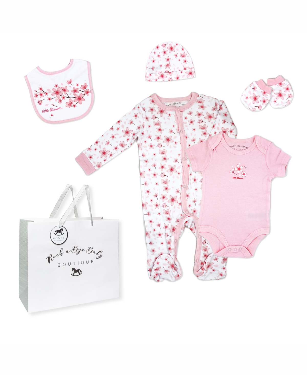 Rock-a-bye Baby Boutique Baby Girls Layette Gift Bag Set In Cherry Blossoms