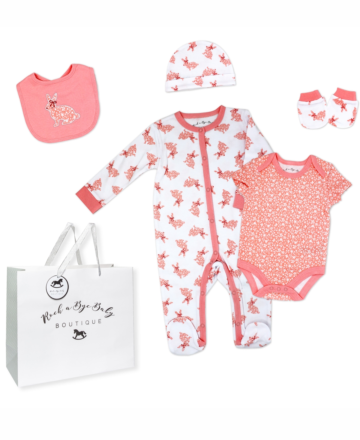 Rock-a-bye Baby Boutique Baby Girls Layette Gift Bag Set In Dark Peach