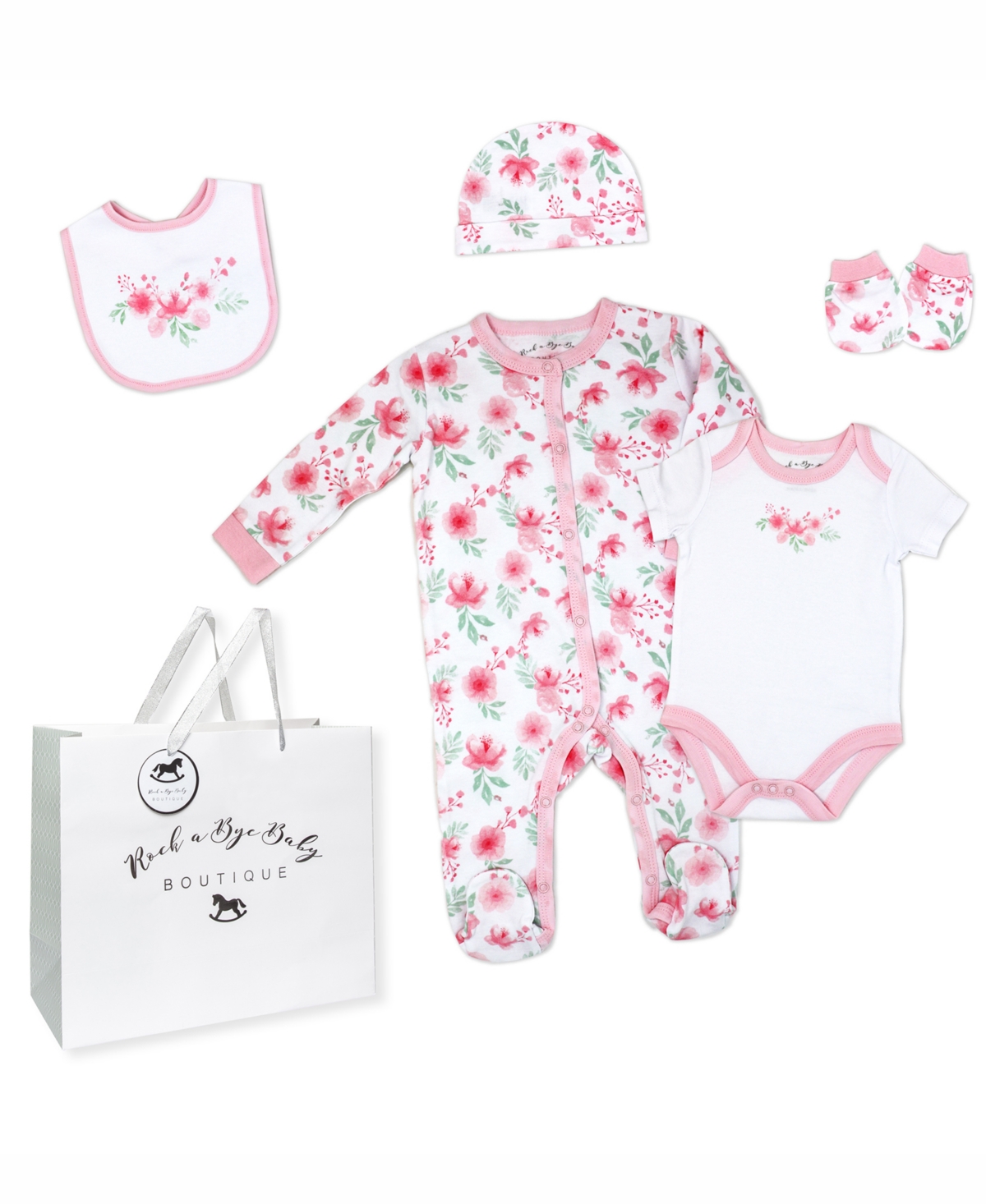 Rock-a-bye Baby Boutique Baby Girls Layette Gift Bag Set In Soft Floral