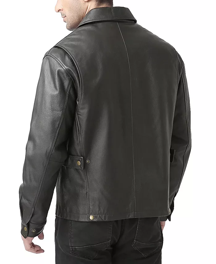 Men's Men Greg Open Bottom Zip Front Leather Jacket - thumbnail 6