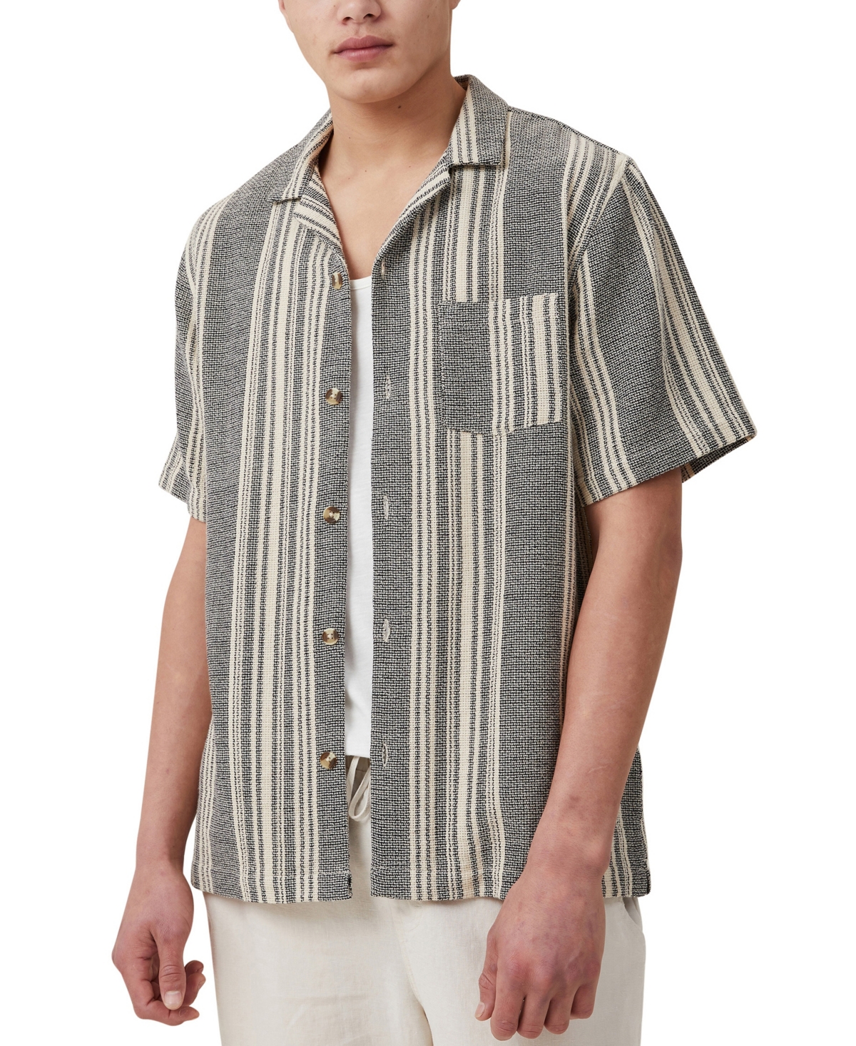 Cotton On Men's Palma Short Sleeve Shirt In Black Stripe