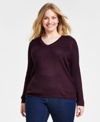 Tommy Hilfiger - Plus Size Ribbed Metallic-Threaded Sweater