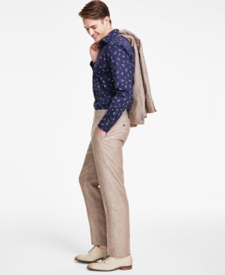 Bar III - Men's Slim-Fit Tan Pinstripe Linen Suit Separate Pants