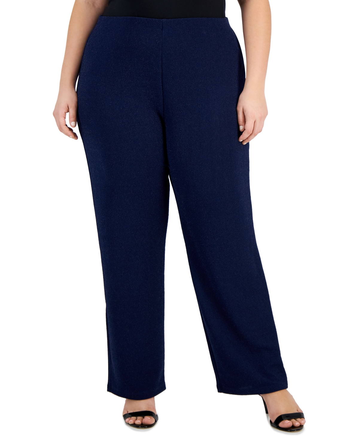 Jm Collection Plus Size New Shine Knit Dressing Pants, Created For Macy's In Intrepid Blue